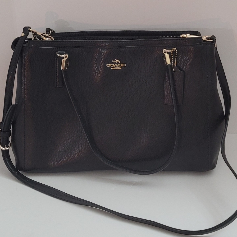 Coach Christie Carryall Black Leather Satchel Bag